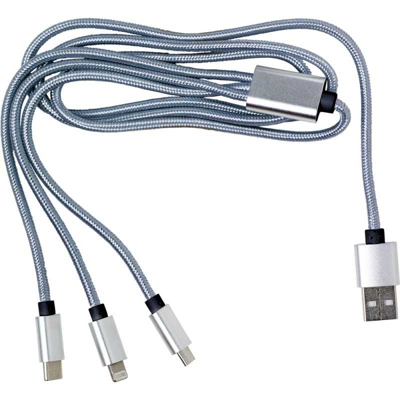 Câble Multiprise USB, USB-C et USB lightning publicitaire de 95 cm Tishe